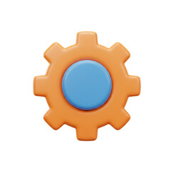 A vibrant three-dimensional gear icon with a contrasting blue center against a transparent backdrop suggesting settings or configuration.