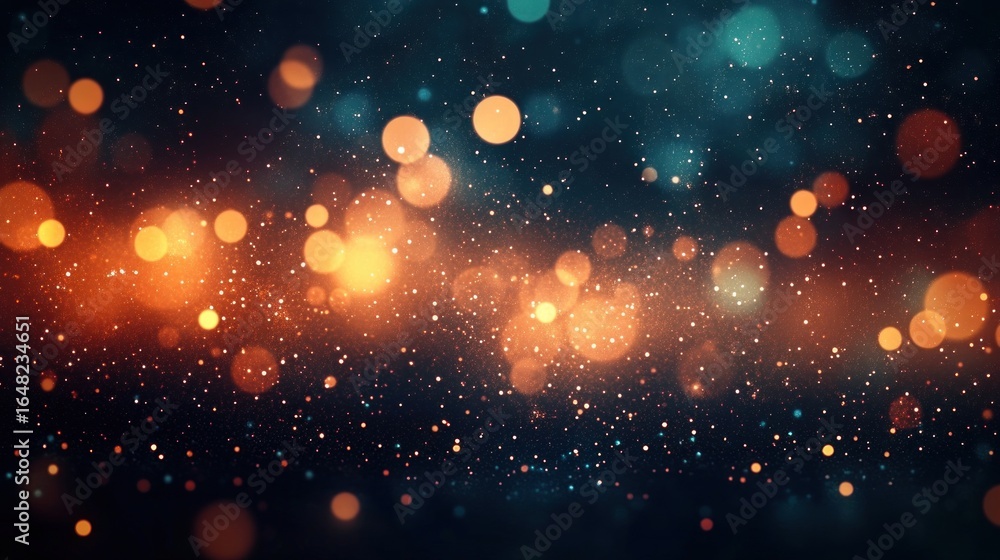 Poster abstract background with glowing orange and blue bokeh lights creating a dreamy and magical atmosphe