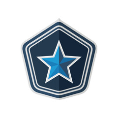 vector of a blue star centered in a dark blue pentagon shield, symbolizing excellence, achievement, protection, and quality.