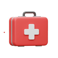 Obraz premium A red first aid kit with a white cross is prominently displayed against a white background.