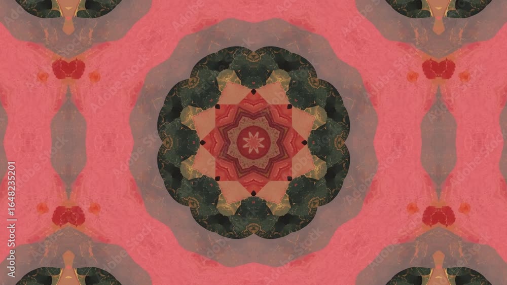 Poster vibrant kaleidoscopic floral patterns in warm earthy tones create a mesmerizing, dynamic visual expe