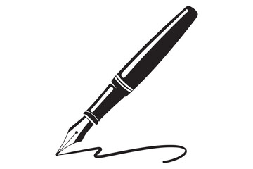 Black fountain pen vector minimalist silhouette icon illustration with white background
