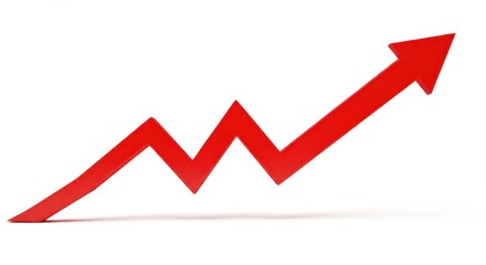 Red arrow pointing up showing growth on white background