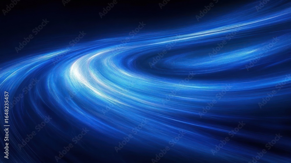 Poster swirling bright blue light waves creating a dynamic flowing abstract pattern with luminous streaks o