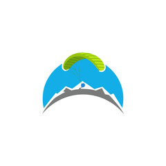 vector of a person paragliding over mountain peaks, symbolizing extreme sports, adventure, freedom, and outdoor recreation.