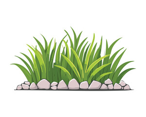 A Bush of Grass with Pebbles on the Ground Vector Illustration