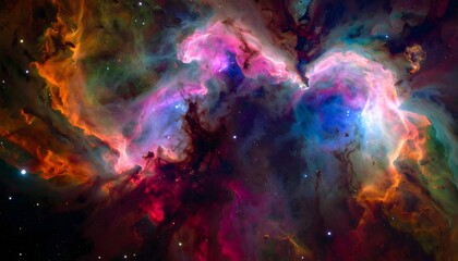 Vibrant celestial landscape of a glowing nebula, a concept of cosmic creation and universal beauty in deep space.