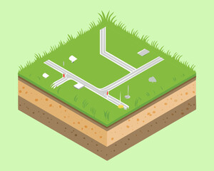 Isometric Cutaway of a Plot of Land for Building with Soil Layers