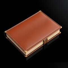 Obraz premium Isolated vintage leather book mockup with textured cover placed on a black reflective surface book mockup blank template isolated book professional presentation blank empty creative composit