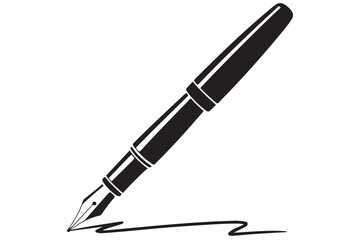 Black fountain pen vector minimalist silhouette icon illustration with white background
