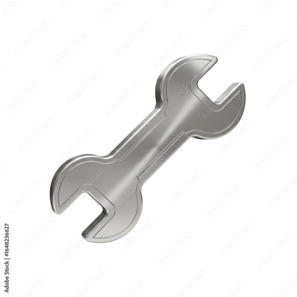 Poster a shiny metallic wrench tool angled slightly showcasing its polished and the design of a common inst