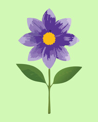 Vibrant single purple dahlia on a soft greenish background