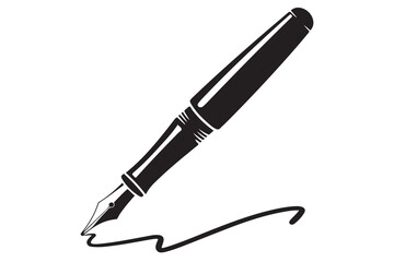 Black fountain pen vector minimalist silhouette icon illustration with white background
