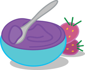 ACAI CREAM WITH SPOON AND STRAWBERRIES