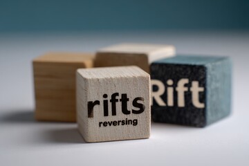 Close-up of four wooden blocks.  Three blocks are light-colored wood, one is dark-colored wood.  
