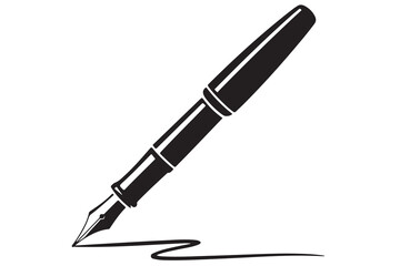 Black fountain pen vector minimalist silhouette icon illustration with white background
