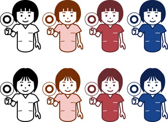 正解の札を上げる女性看護師のアイコン。その2