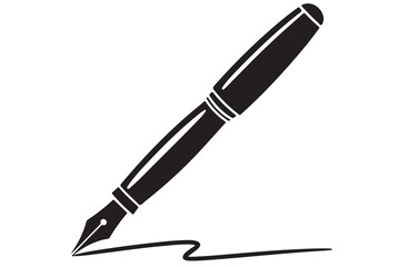 Black fountain pen vector minimalist silhouette icon illustration with white background
