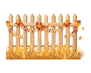 Rustic Wooden Fence with Fall Garland and Golden Hay