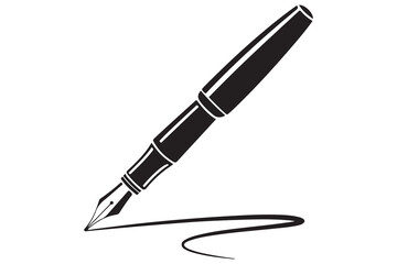 Black fountain pen vector minimalist silhouette icon illustration with white background

