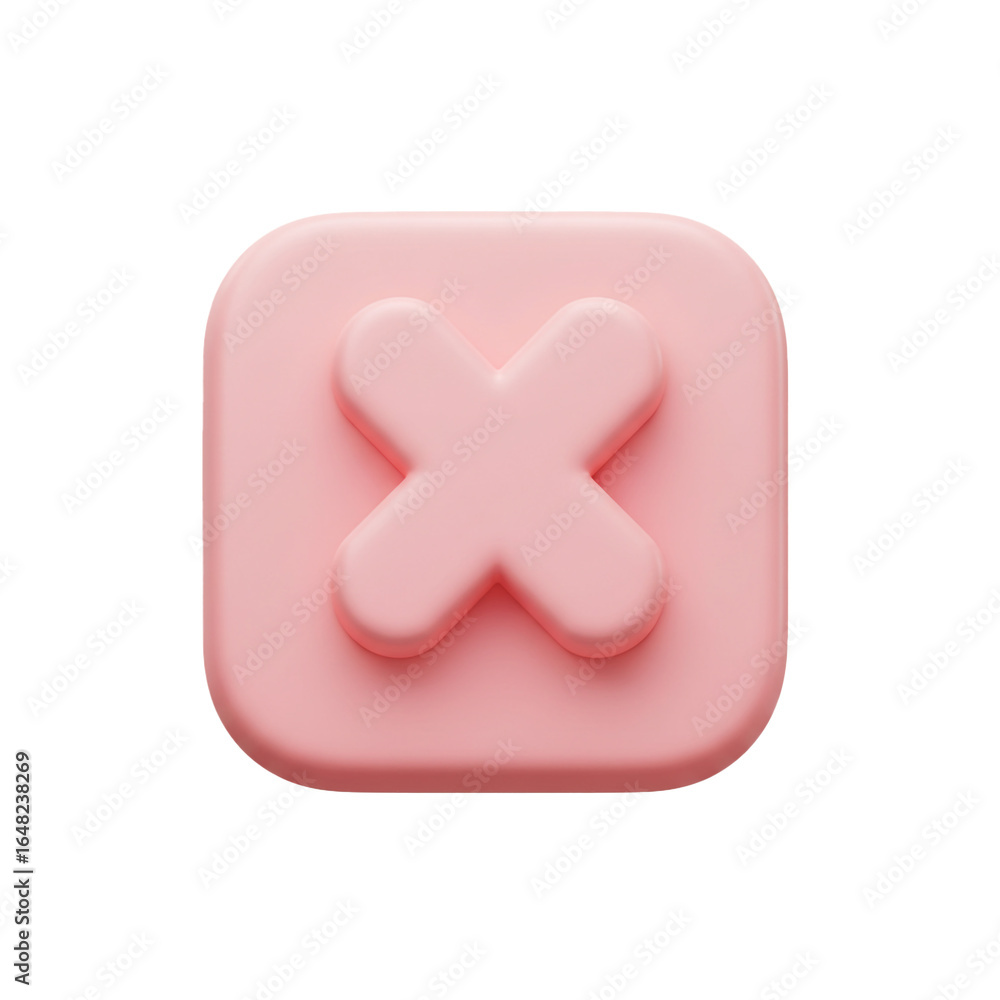Poster a modern three-dimensional pink cross symbol, enclosed within a soft rounded square, visually commun