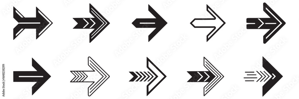 Poster collection of stylized arrow illustrations directional icons and navigation graphics for user interf