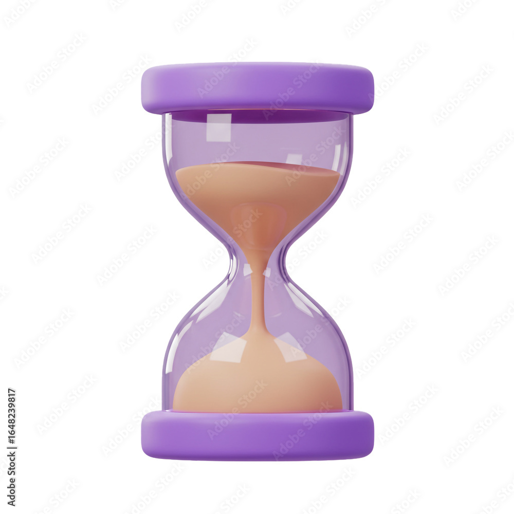 Poster a stylized hourglass shows time passing with a smooth gradient of sand flowing through a transparent