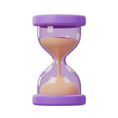 A stylized hourglass shows time passing with a smooth gradient of sand flowing through a transparent vessel.