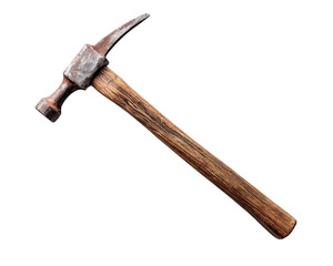 Hammer pickaxe tool wooden handle metal head construction isolated transparency background rustic vintage