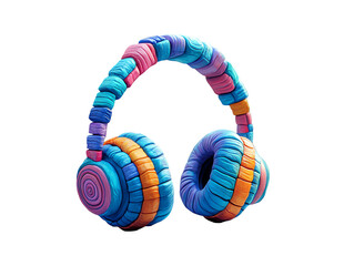 Colorful Playful Headphones Made of Clay with Bright Colors on Transparent Background