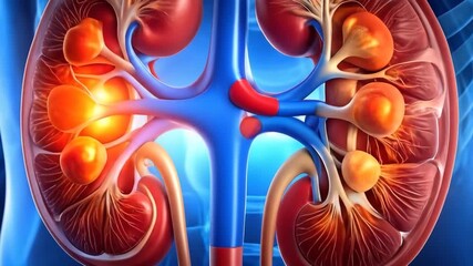 Human kidney anatomy with highlighted pain points with medical illustration, and health care concept. - Powered by Adobe