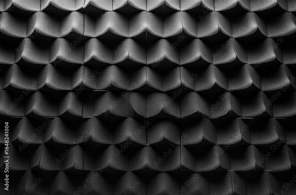 Poster close-up view of a textured black surface featuring a repetitive three-dimensional pattern with soft