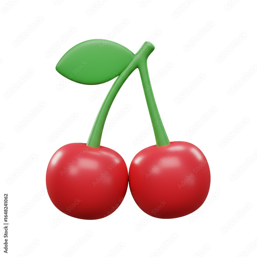 Poster two vibrant red fruits connected by green stems and a single leaf create a cheerful and simple visua