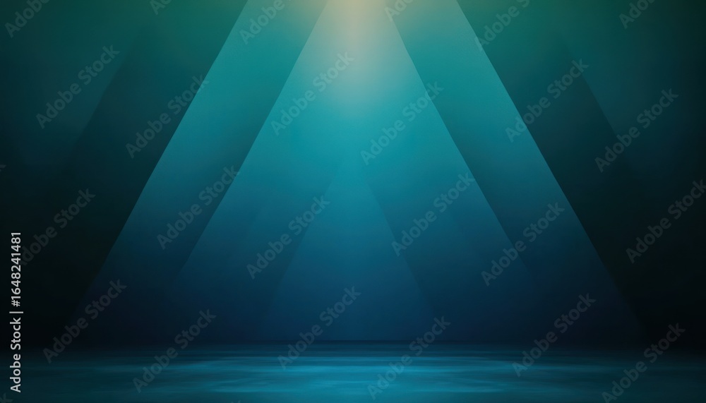 Poster dark blue abstract geometric background with glowing triangular light beams creating a mysterious an