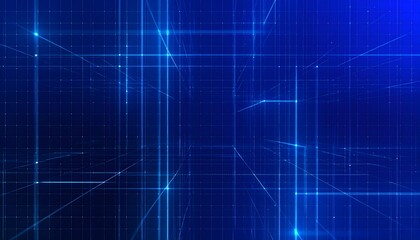 Futuristic digital network background with glowing blue grid lines, representing abstract technology, data, and cyberspace connection.