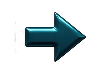 3d rendering of a metallic teal arrow pointing to the right, isolated on a transparent background