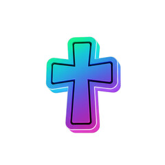 Obraz premium A vibrant, glowing cross rendered with a smooth gradient of cool blue, green, and purple hues, symbolizing faith and hope.