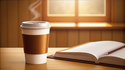 Warm Coffee Cup Beside Open Training Manual on Wooden Table
