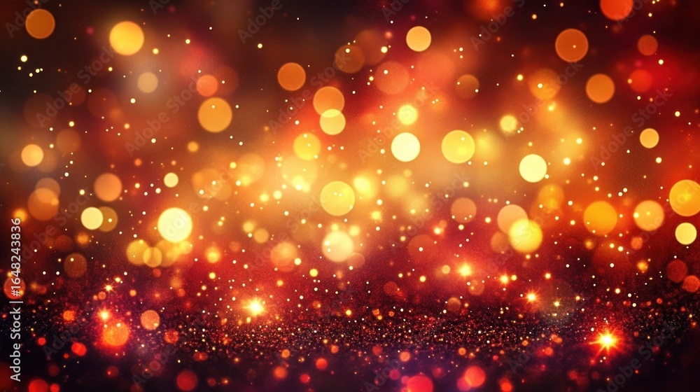 Aufkleber abstract background of glowing golden and orange bokeh lights with sparkling particles creating a fe