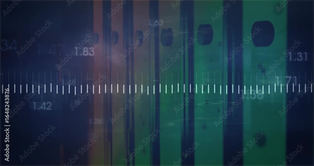 Poster on ui loading equalizer bars glitching, orange waveform oscillating values flickering for audio