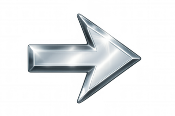 Polished chrome arrow pointing to the right, with transparent background, ideal for web design and graphic projects