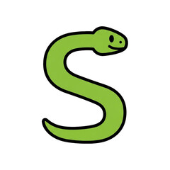 This charming green snake illustration creatively forms the letter S, ideal for playful alphabet learning and animal themes.