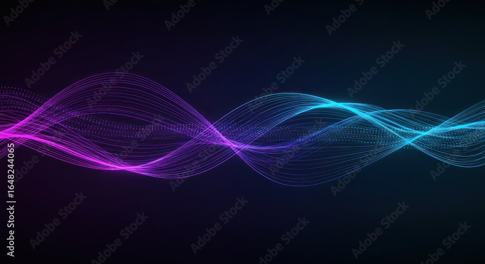 Poster abstract digital sound waves flowing with vibrant gradient colors, representing data streams and dyn