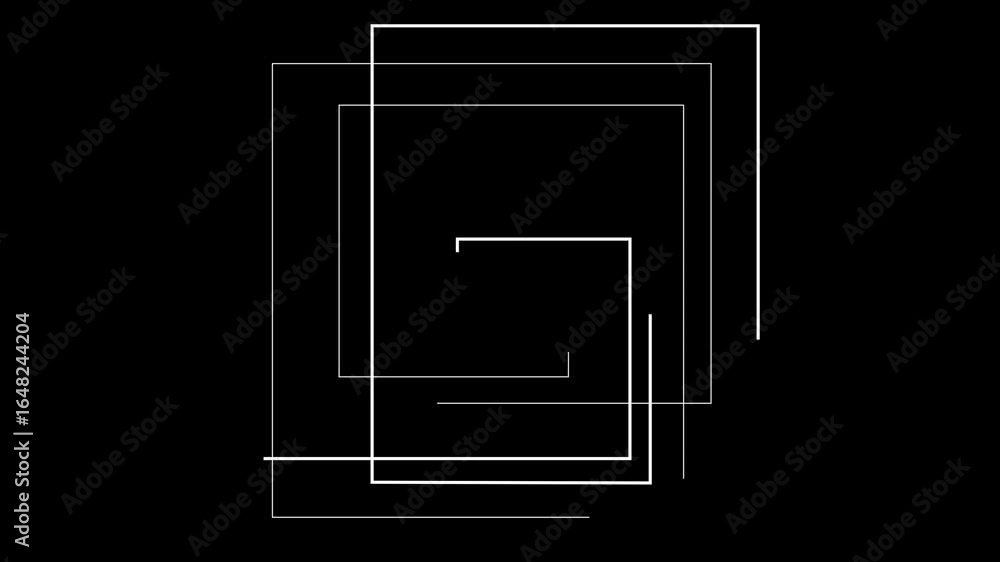 Poster white lines rotate inside a black square, creating an abstract, hypnotic effect