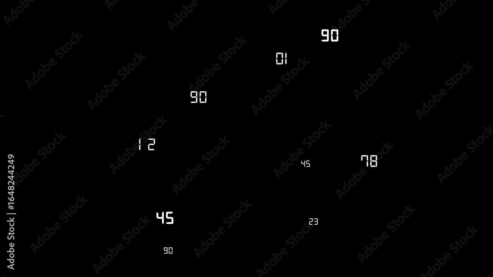 Poster six numbers appear on a black background in a random pattern. the numbers are white and appear to be