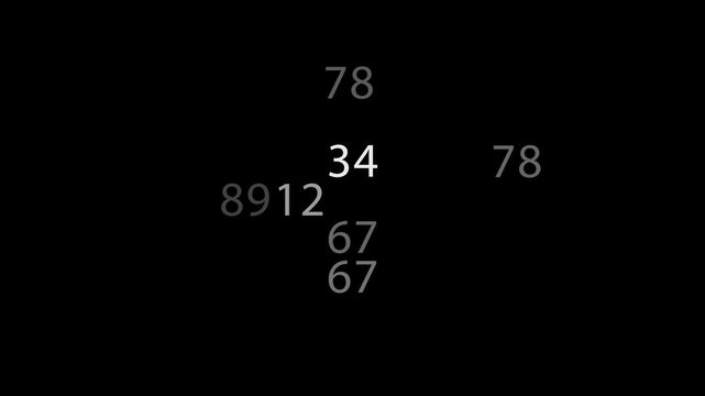 White numbers fall on a black background in a random pattern. The numbers include single-digit and two-digit combinations, with some numbers appearing multiple times