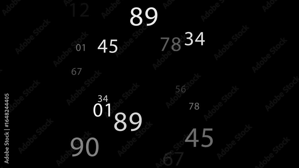 Aufkleber white numbers appear and disappear on a black screen, creating a dynamic visual effect