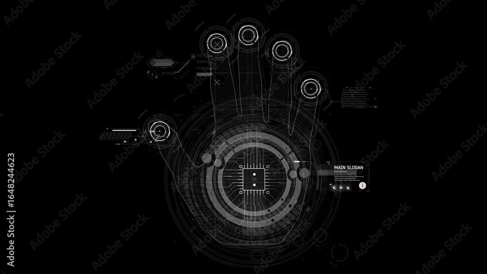 Poster a white digital hand with circuit board lines and a central processor appears on a black background