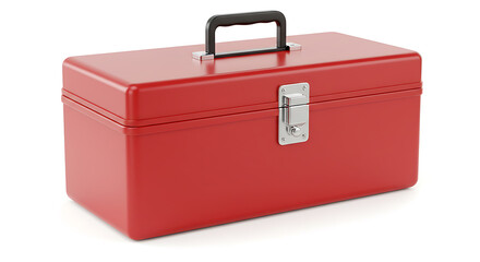 Classic Red Metal Toolbox Isolated on White Background