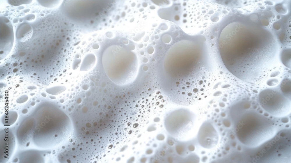 Aufkleber close-up of white frothy bubbles and foam with varying sizes and soft light creating a smooth, airy 
